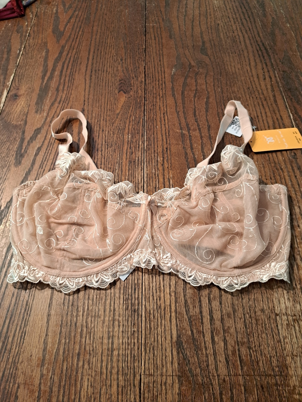 New 38H WingsLove Underwire Bra Nude Mesh Lace Adjustable Straps Pretty Sexy